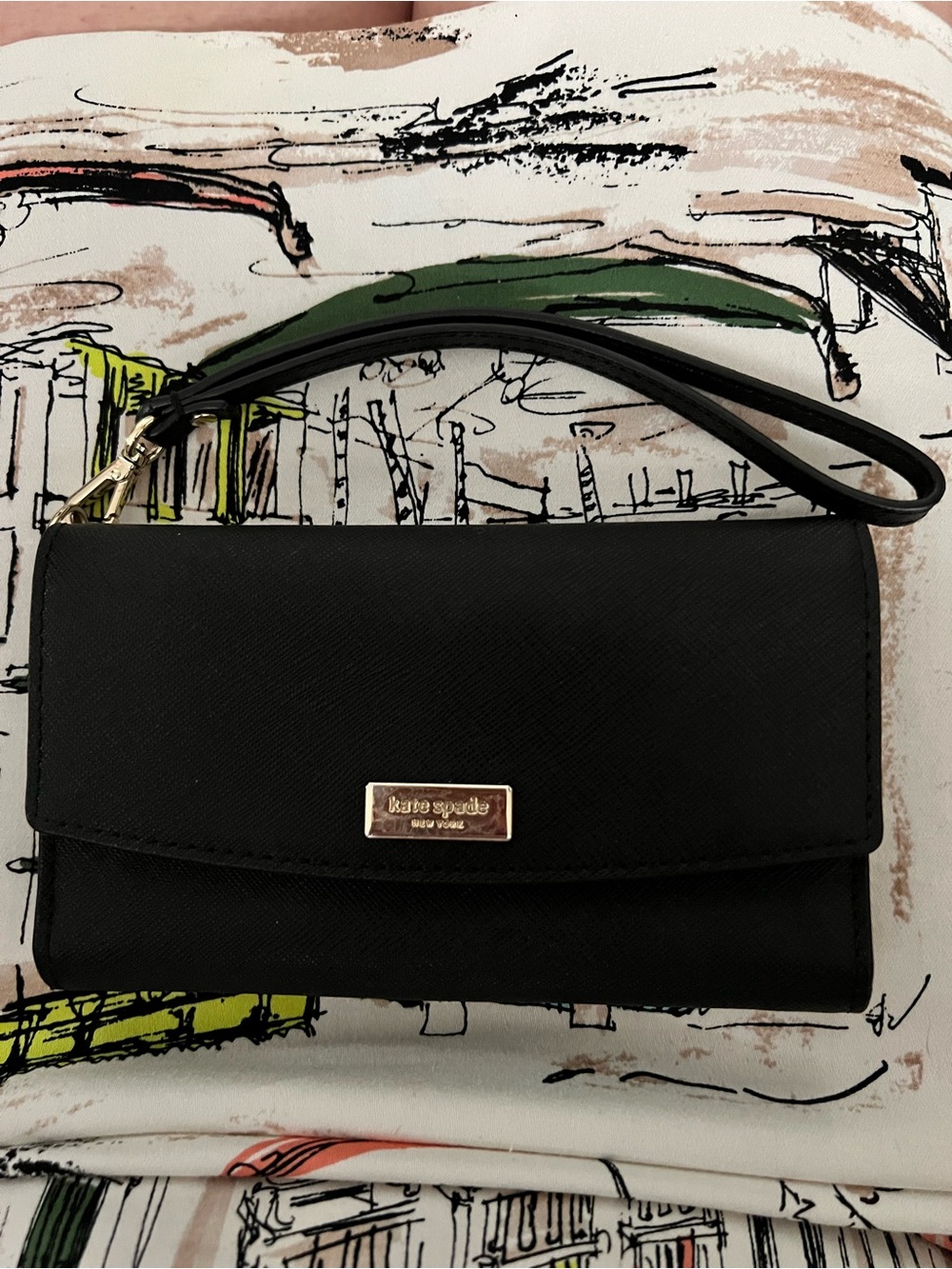 kate spade Black Leather Wristlet Wallet with Gold Plaque